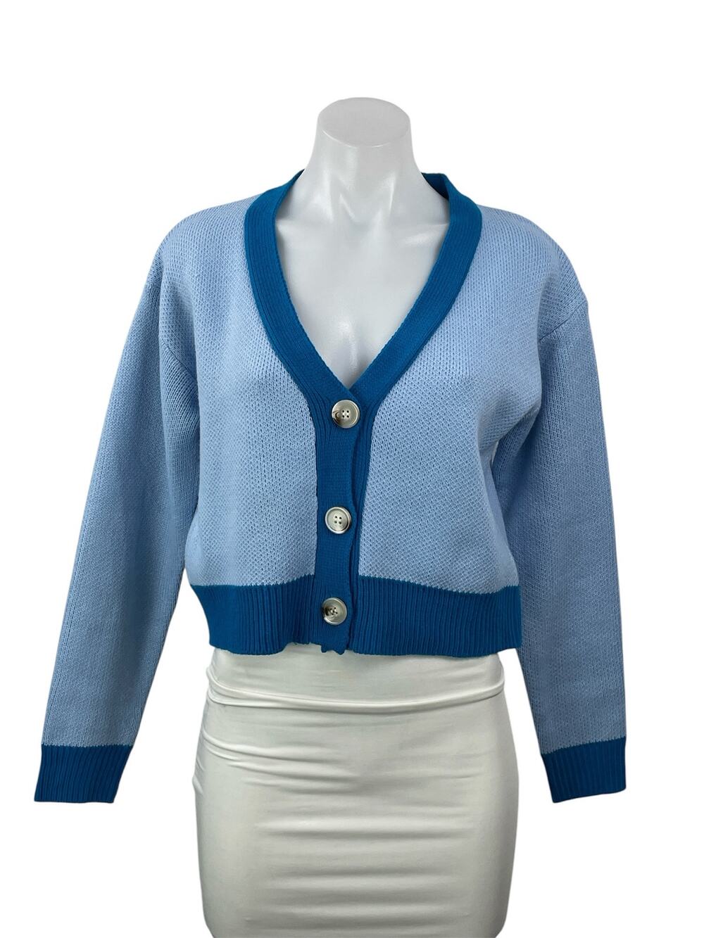 Princess Polly Zaynah Blue Long Sleeves Knit Cropped Cardigan Sweater Top XS
